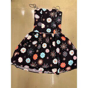 VTG Y2K Black + Bright Floral Sleevless Fit and Flare Dress - SM